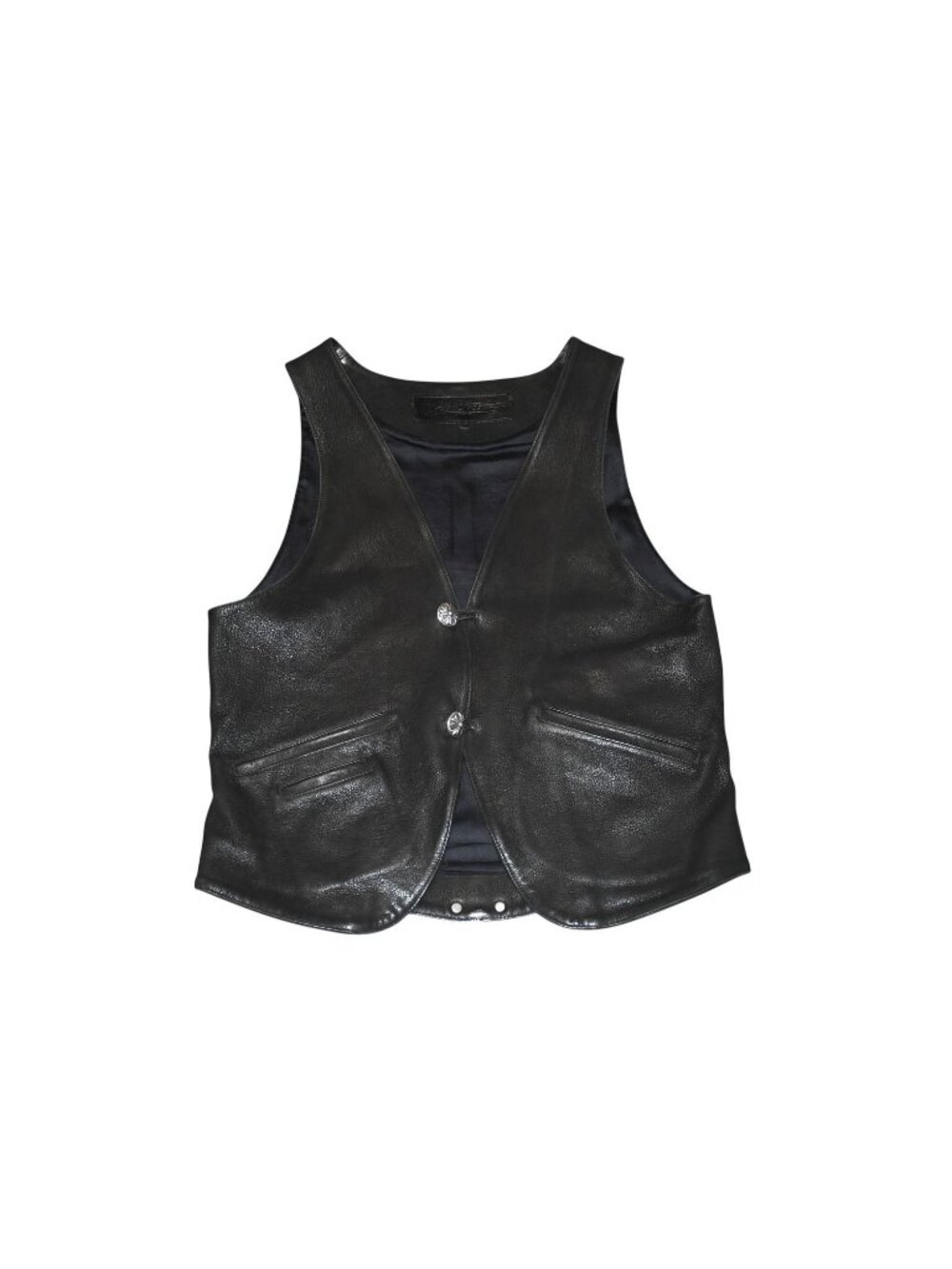 Chrome Hearts Leather Vest Cross Ball Button Black M